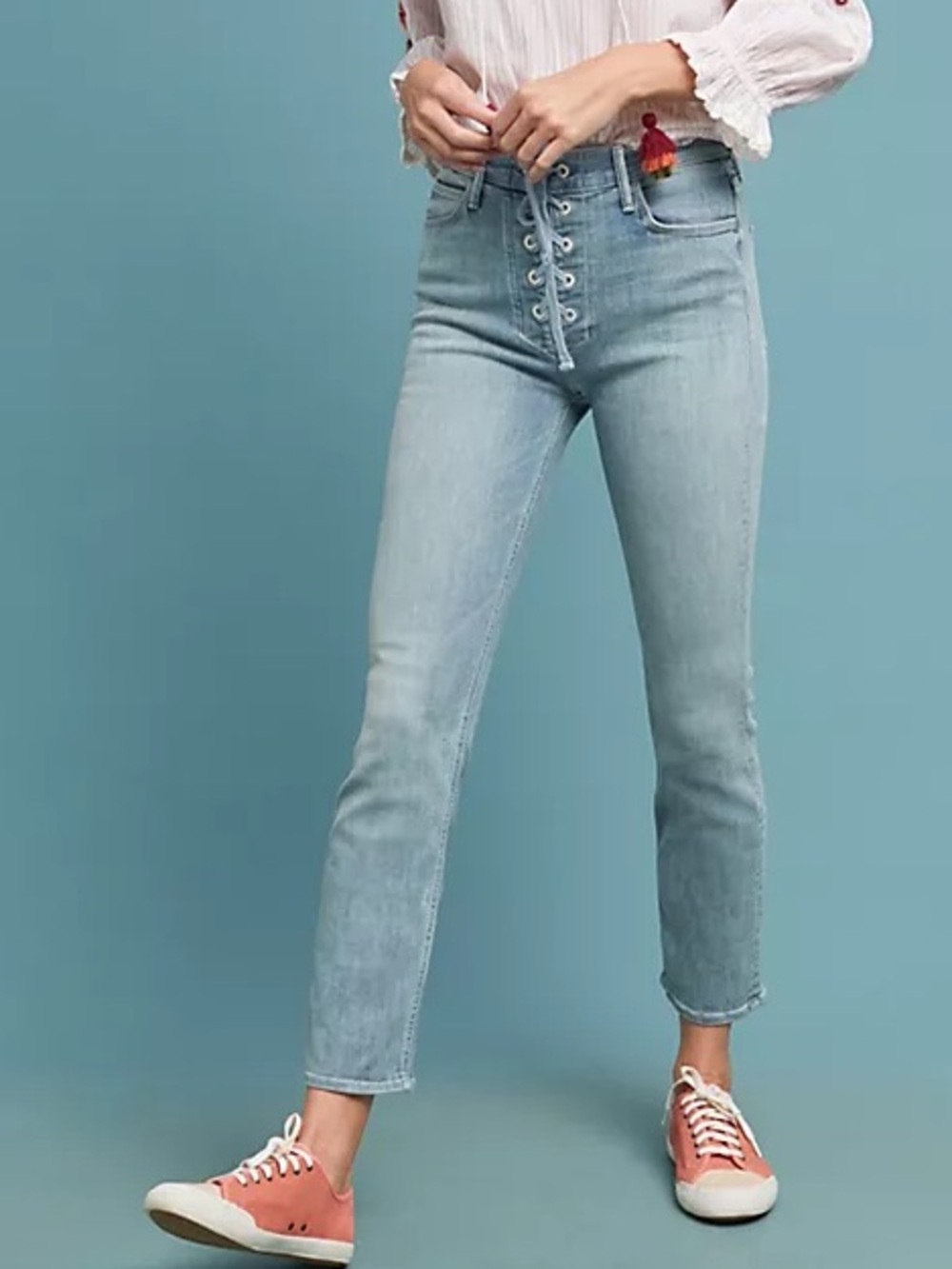 Mother The Lace Up Dazzler Ankle in Tinge Light Wash Slim Straight size 27